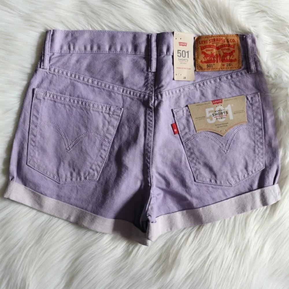 NEW Levi's 501 Purple Mid Rise Denim Jeans Shorts Size 28 - Picture 4 of 7